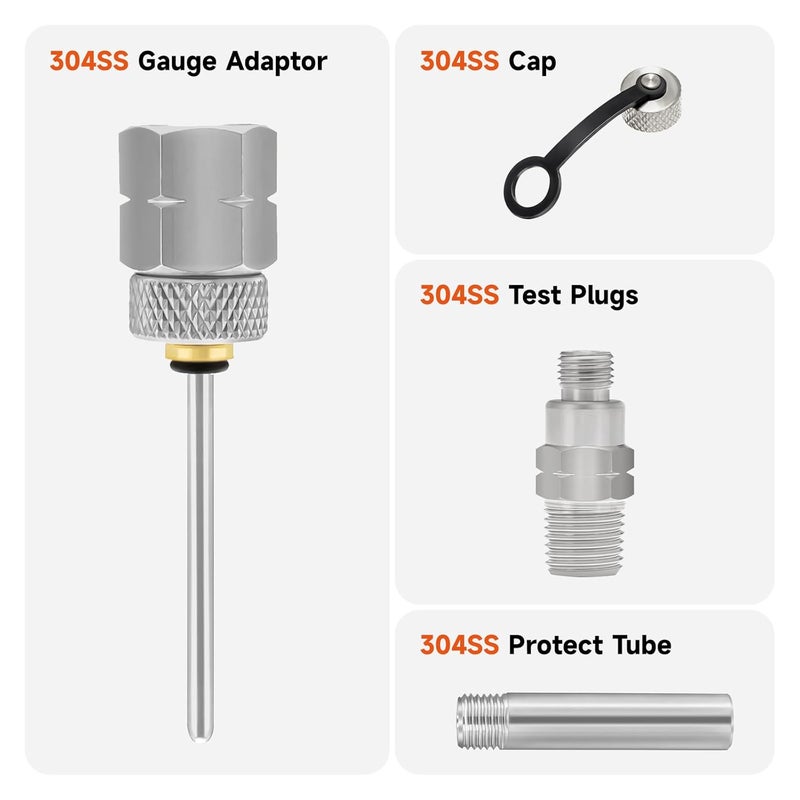 Roastove Stainless Steel Gauge Adaptor 1/4 NPT Female,2-1/2 OAL x 1-2/5" x 1/8" Probe with Stainless Steel Sheath,Pressure Gauge Fitting kit - Image 2
